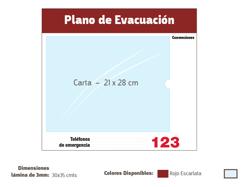 Bolsillo horizontal para plano de evacuación - Rojo Escarlata