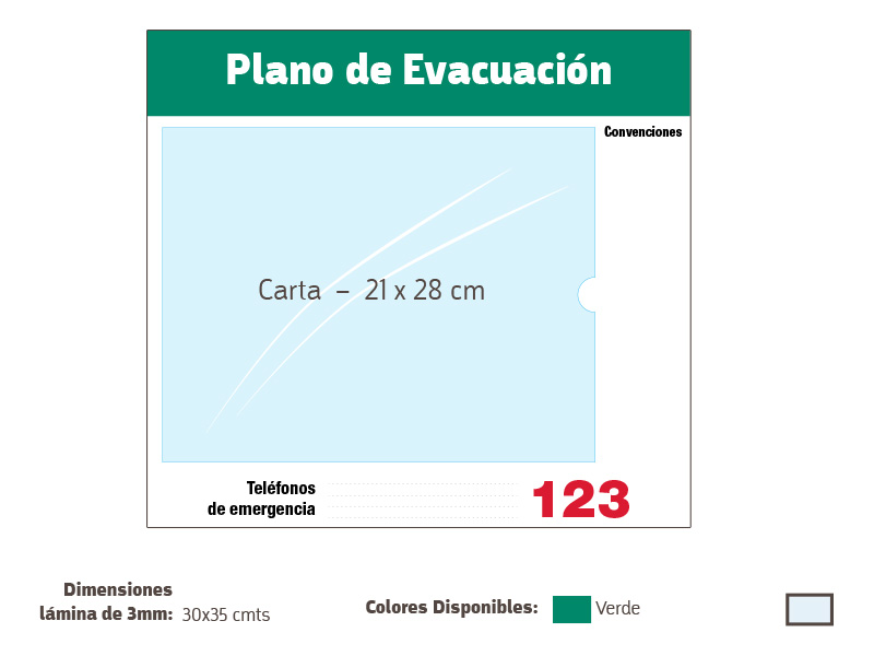Bolsillo horizontal para plano de evacuación - Verde